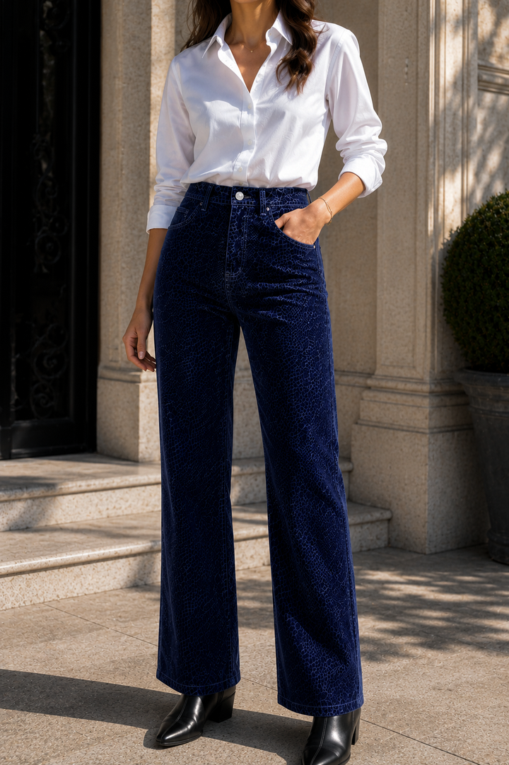 Pantalón recto en relieve pitón azul noche