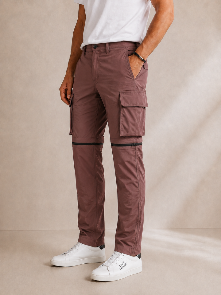 antalón cargo jogger para hombre color café con bolsillos laterales y ajuste cómodo, estilo casual premium Purple Rain.