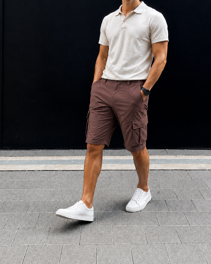 antalón cargo jogger para hombre color café con bolsillos laterales y ajuste cómodo, estilo casual premium Purple Rain.