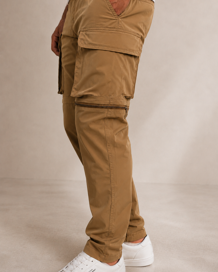 antalón cargo jogger para hombre color café con bolsillos laterales y ajuste cómodo, estilo casual premium Purple Rain.