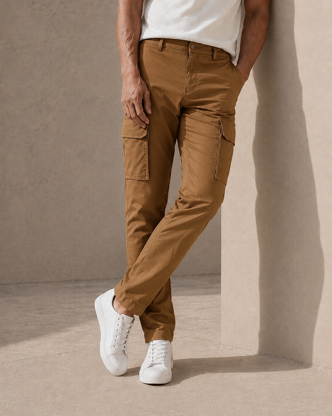 antalón cargo jogger para hombre color café con bolsillos laterales y ajuste cómodo, estilo casual premium Purple Rain.