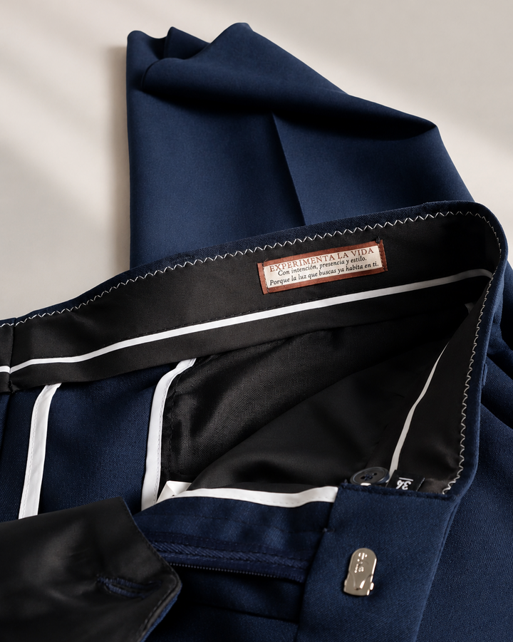 Pantalón Sastrero Textura Tipo Paño Azul Oscuro