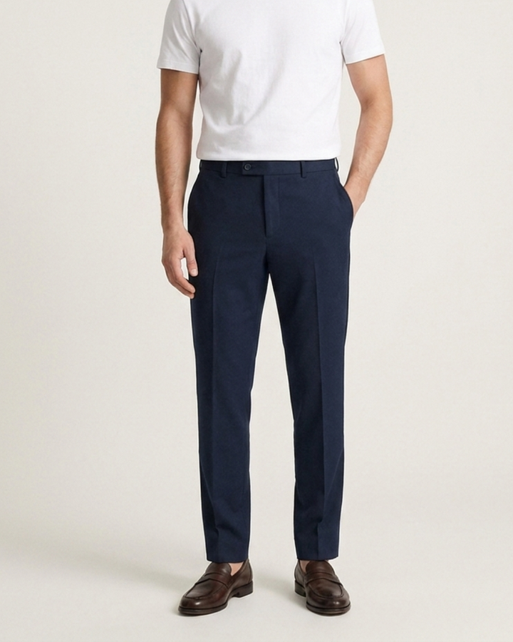 Pantalón Sastrero Textura Tipo Paño Azul Oscuro