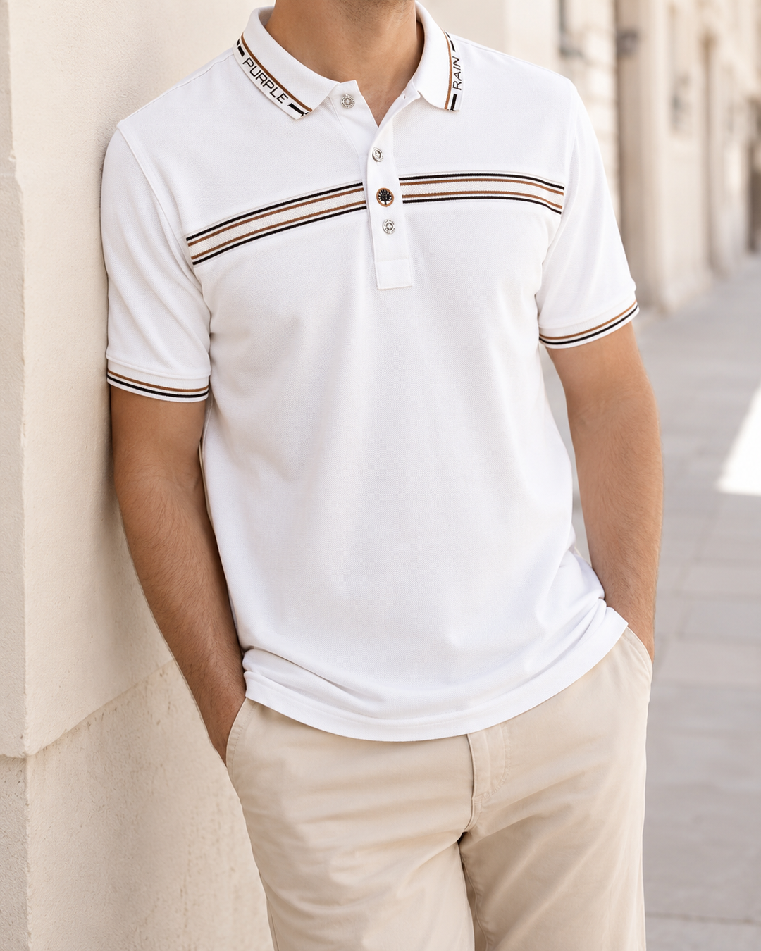 polo con franjas tejidas