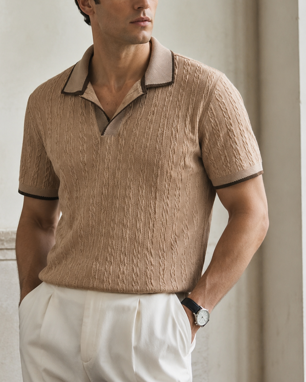 polo beige tejida 