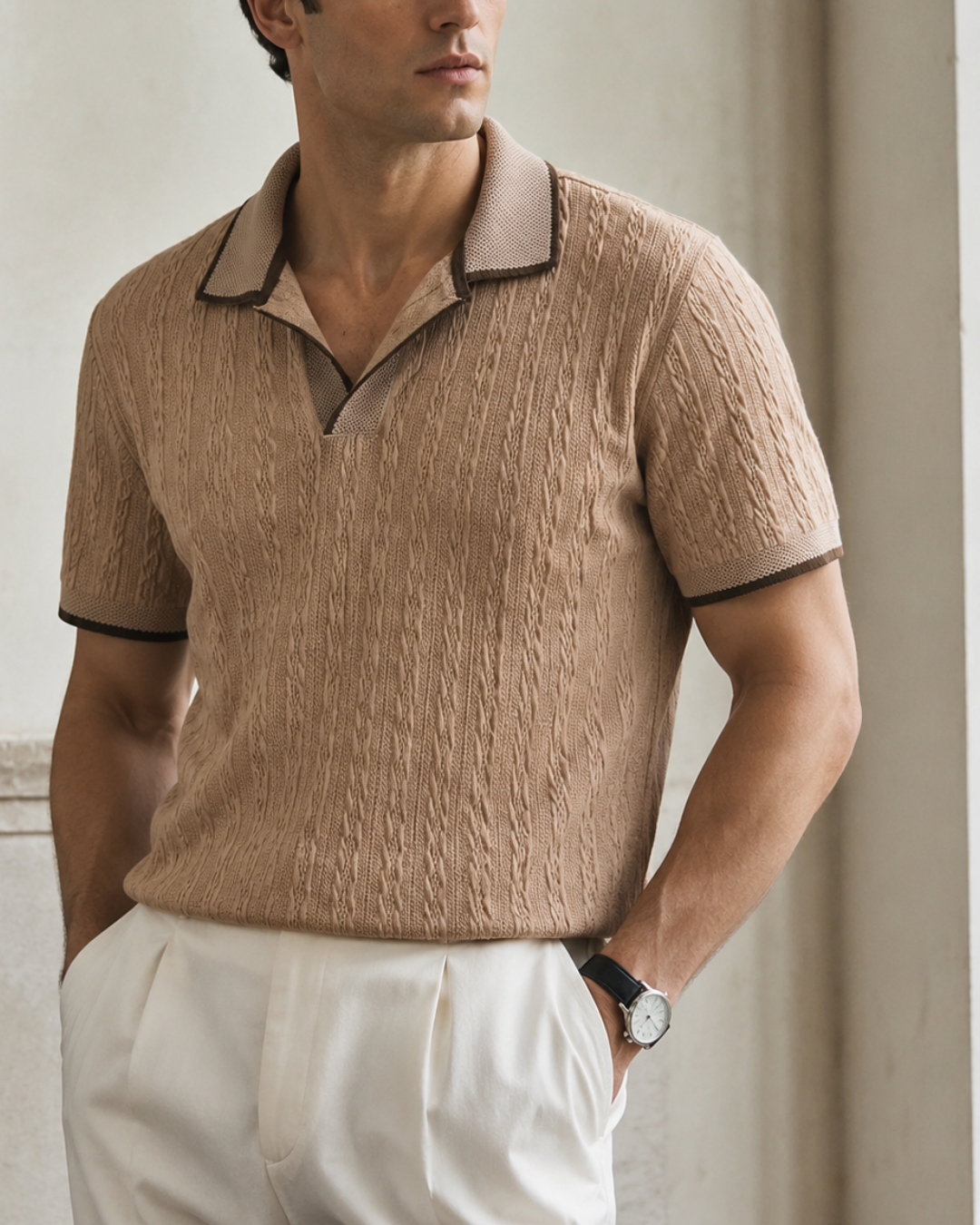 polo beige tejida 