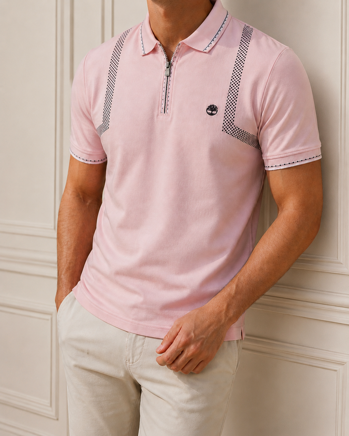 Polo para hombre color rosado confeccionada en algodón con spandex, detalles estampados, logo bordado y estilo casual elegante Purple Rain. 