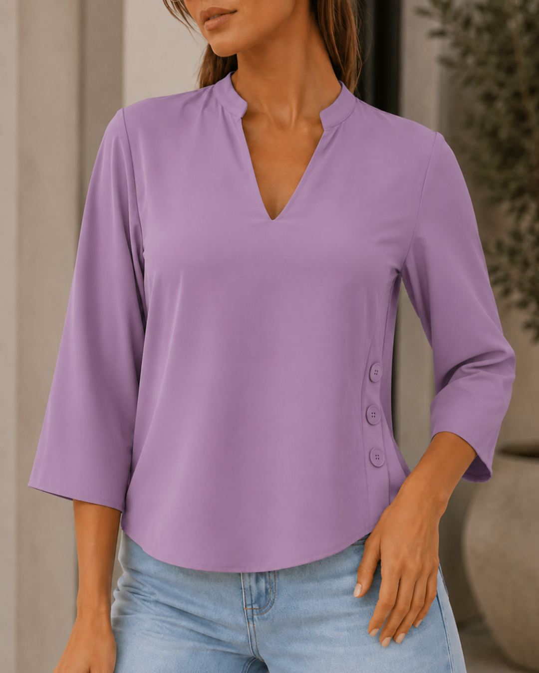 Blusa Dama Blusa Elegante Cuello V con Botones - Purple Rain