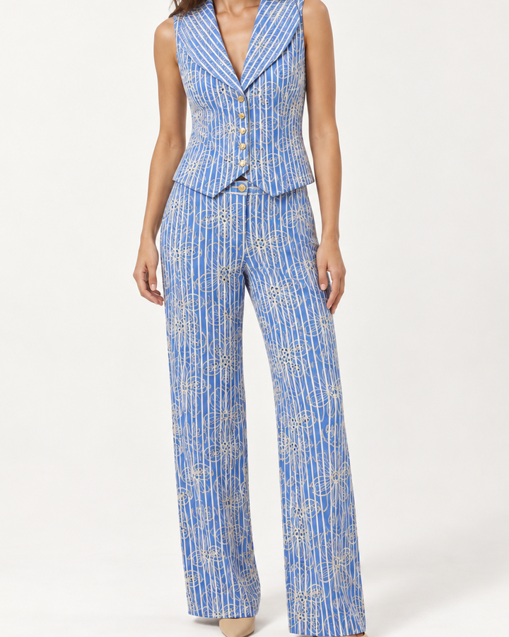 Set Mujer Bordado Azul con Chaleco y Pantalón Palazzo Riviera - Purple Rain