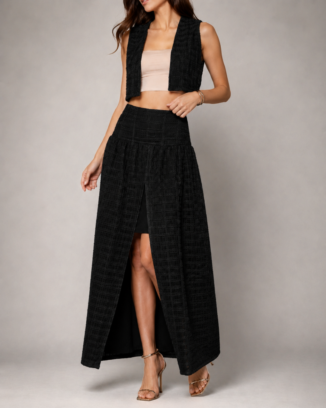 set de chaleco y falda larga para mujer