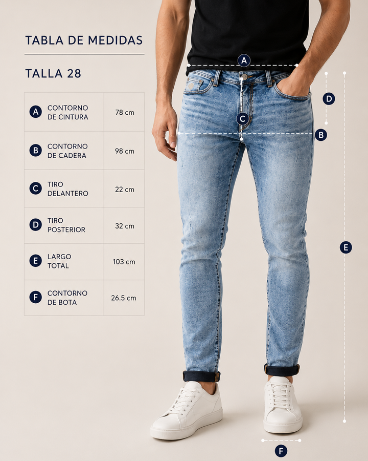 Jean Hombre Skinny Clásico Denim Azul Cielo