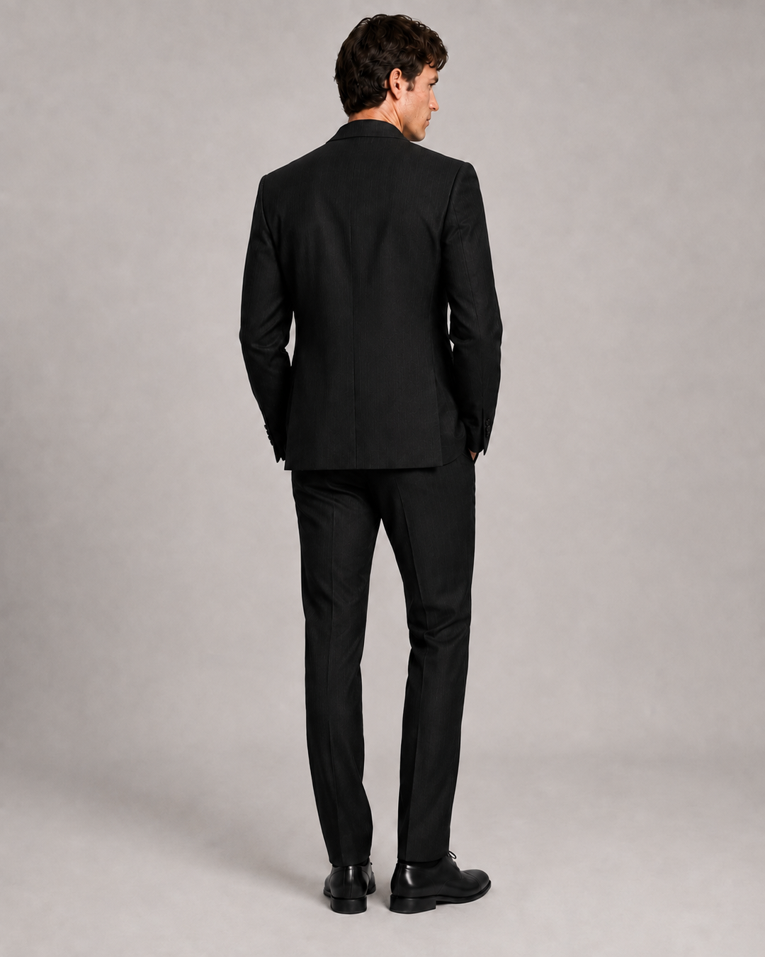 Traje hombre Negro oscuro con raya tiza Salvatore
