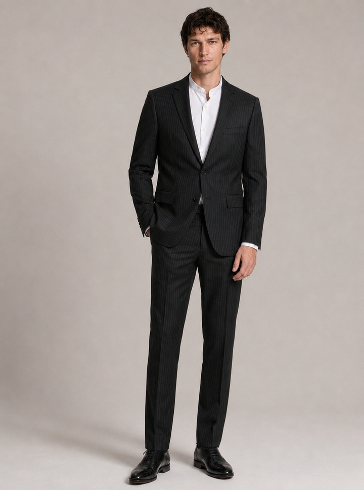 Traje hombre Negro oscuro con raya tiza Salvatore