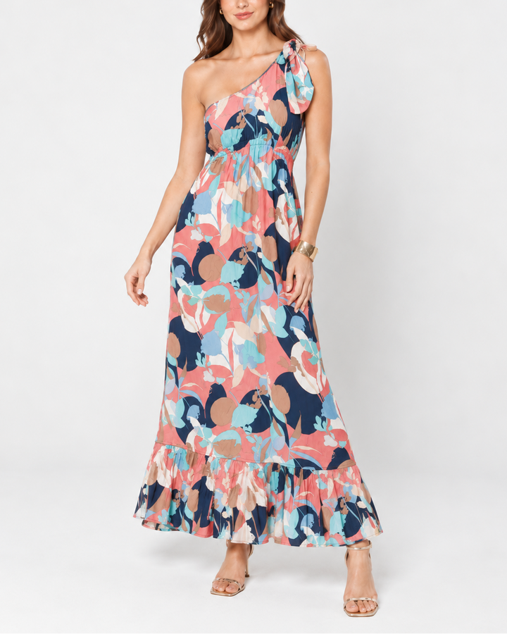 Vestido Largo de Dama Estampado Con Bolsillos