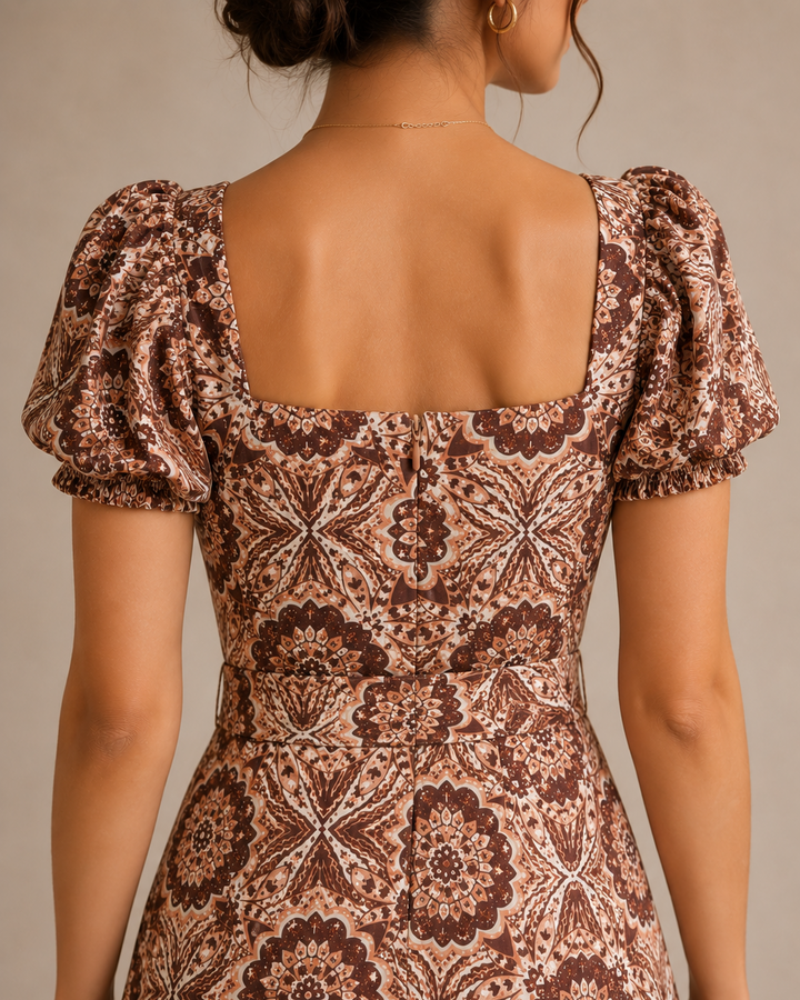 vestido estampado sofisticado