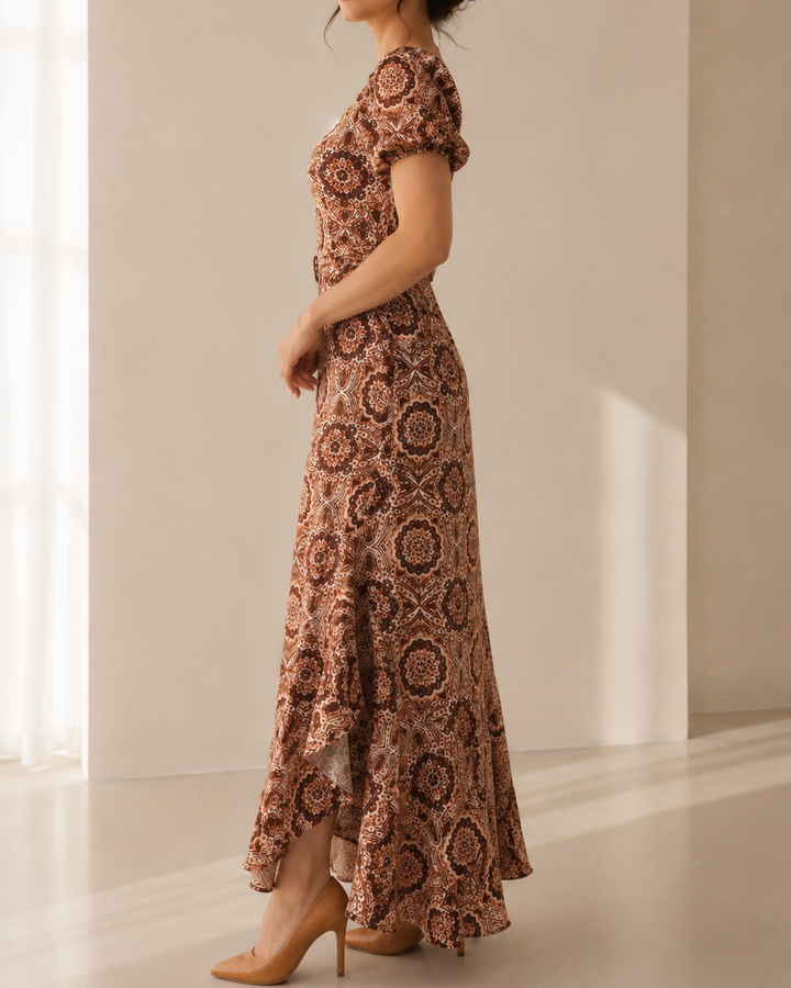 vestido estampado geométrico