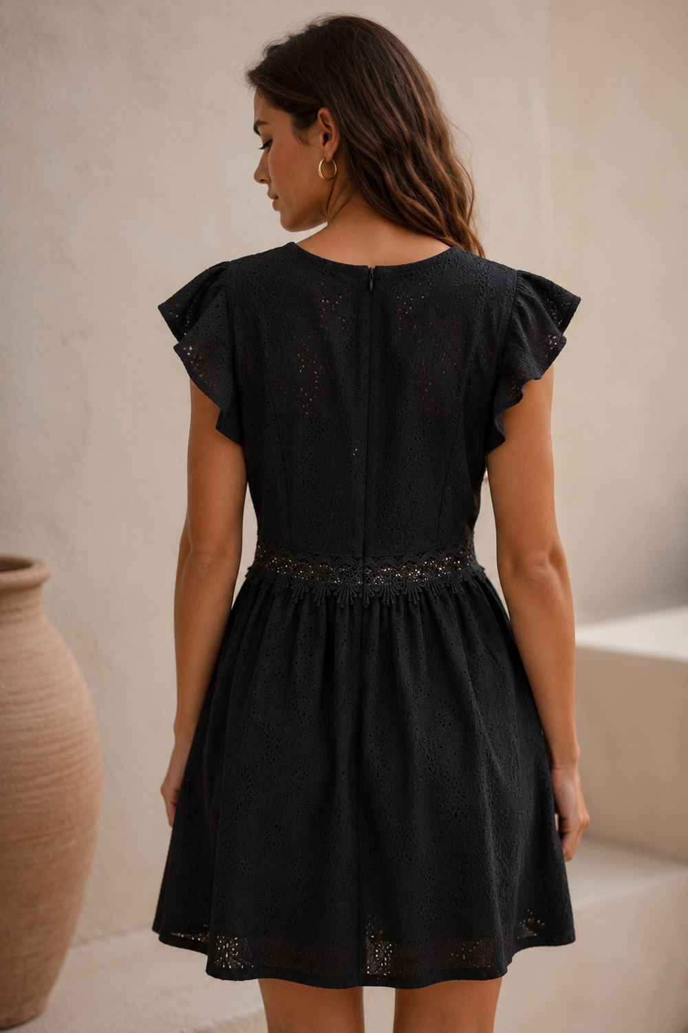Vestido Provenza — Corto Mujer Bordado Escote V Manga Volante - Purple Rain